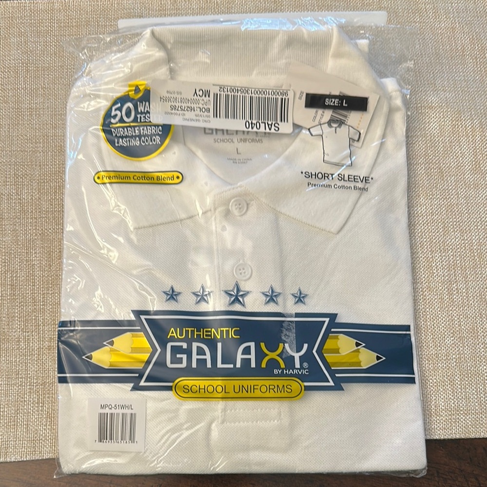 Galaxy by Harvic‎ Uniform White Polo Shirt size L NWT